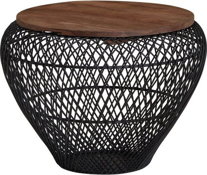 Coffee Table Metal and Solid Mango Wood 60x60x45 cm Black Coffee Table | Round Living Room Table Modern with Storage | Small Side Table Living Room Table