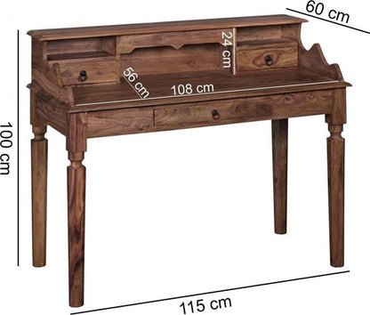 bureau KADA massief hout Sheesham | Secretaresse 115 x 100 x 60 cm met 3 laden | Console tafel in landelijke stijl