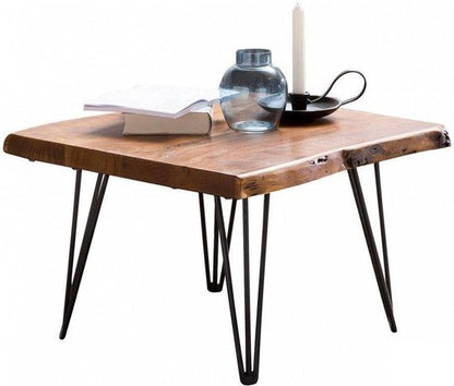 Design coffee table MAHILO solid wood table with Wane 56x38x51 cm | Sheesham wood table with metal legs | Living room table in a rustic, country style