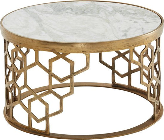 Koffietafel Echt Marmer en Metaal 60x60x36 cm Salontafel Wit Goud | Tafel Woonkamer Rond | Woonkamertafel Modern | Kleine Bijzettafel