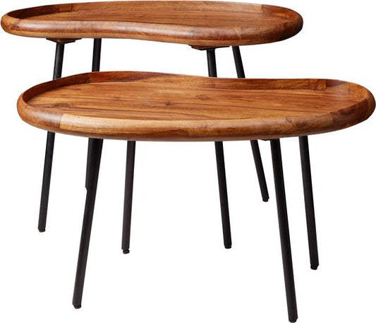 salontafel WL5.670 71x42x40 cm Sheesham massieve zitbank niervorm met metalen poten | Salontafel massief hout | Kleine niertafel echt hout | Stubentisch Holz | Bijzettafel Modern