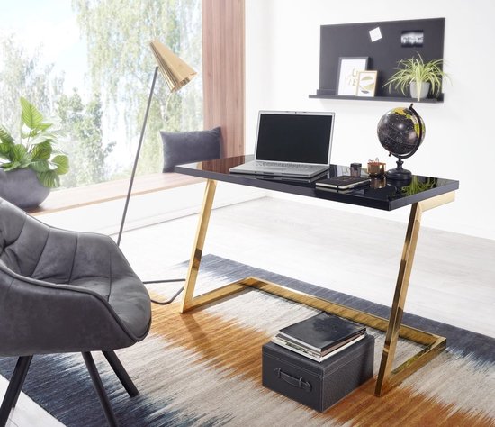Industrieel Bureau- Mat zwart - Goud