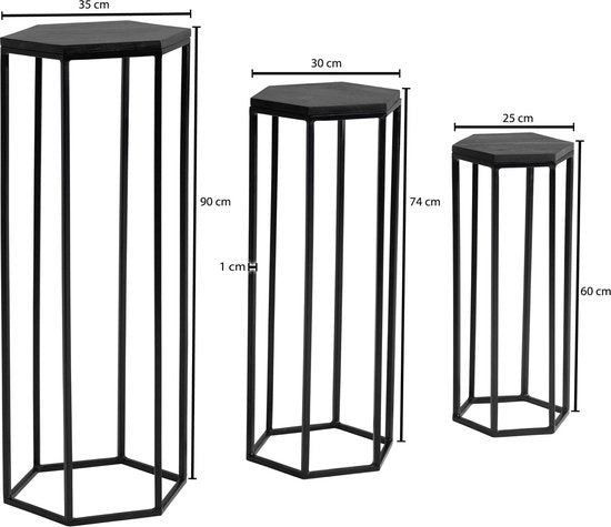 Sky Style - Mango massief houten bloementafel set van 3 nesttafel