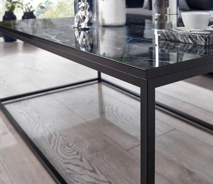 Koffietafel 100x60x40 cm met Marmer Look Zwart Rechthoekige Salontafel | Tafel Woonkamer Moderne | Lage Bijzettafel Woonkamertafel