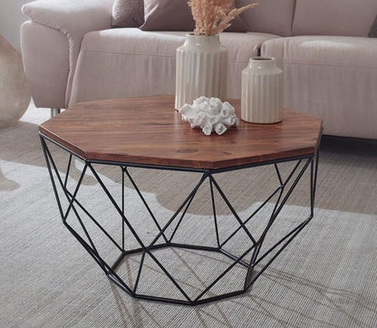 coffee table sheesham solid wood / metal 66 x 40 x 66 cm | Living room table solid brown | Coffee table Modern wooden table | Table living room industrial