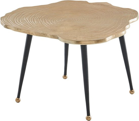 Koffietafel Aluminium Boomschijf 64x64x37 cm Salontafel Metaal Goud | Tafel Woonkamer Rond | Woonkamertafel Modern | Kleine Bijzettafel