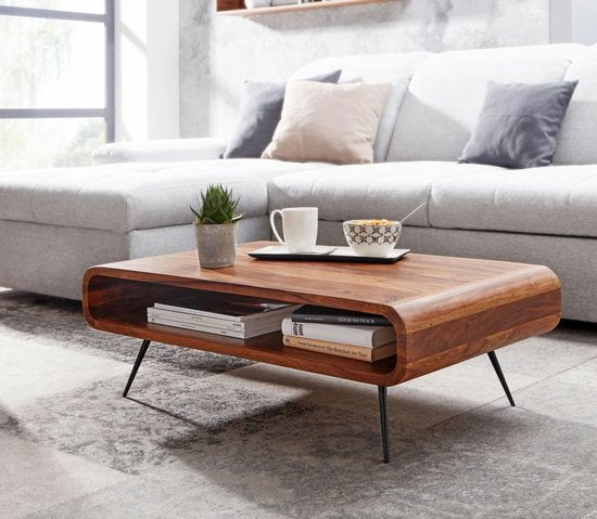 Coffee Table Solid Sheesham Wood and Metal 90x55x30 cm Living Room Table Brown | Rectangular Modern Table with Storage | Small Side Table Living Room Coffee Table