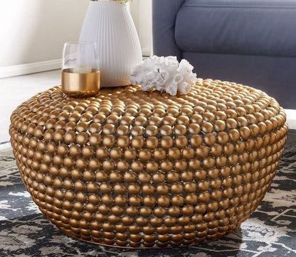 salontafel aluminium goud 60x60x30 cm salontafel metaal rond | Design salontafel aluminium oosters | Ronde salontafel klein