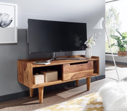HiFi Lowboard Massief Sheesham-Hout TV-Dressoir 95x44x34 cm met Schuifdeur | TV-Meubel Hoog | TV-Tafel TV-Bord Woonkamer Modern