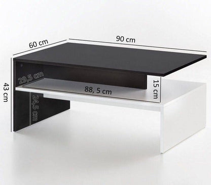 MURPHY 90 x 42 x 60 cm met plank hout zwart / wit | Design salon salontafel tweedelig met opbergruimte | Salontafel moderne salontafel | Loungetafel groot & lang