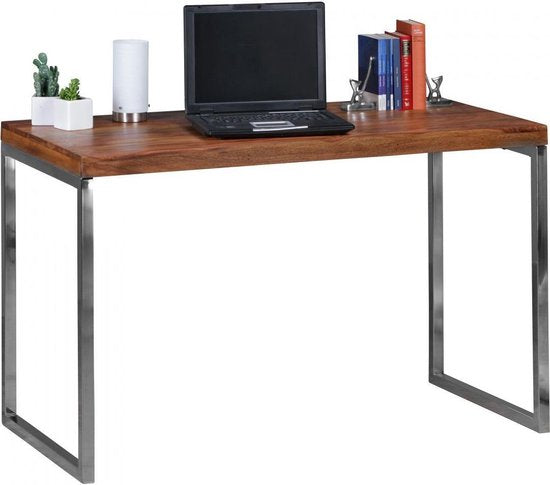 desk massief hout Sheesham computer tafel 120 x 60 cm laptop tafel Cottage console tafel met metalen poten
