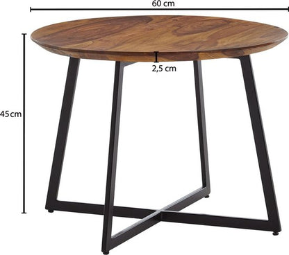 salontafel 60x60x45 cm massief sheeshamhout / metalen salontafel rond | Design salontafel salontafel massief | Kleine tafel bijzettafel woonkamer modern