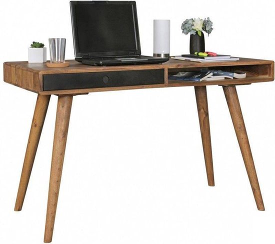 bureau REPA zwart 120 x 60 x 75 cm massief houten laptop tafel Sheesham Nature | Landelijke stijl werktafel met 1 lade | Kantoor tafel Pc-tafel