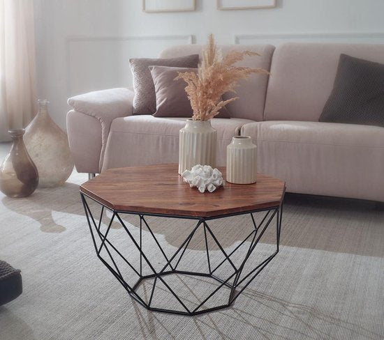 coffee table sheesham solid wood / metal 66 x 40 x 66 cm | Living room table solid brown | Coffee table Modern wooden table | Table living room industrial