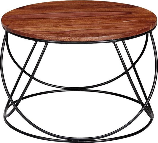 salontafel sheesham massief hout / metaal 60 x 40 x 60 cm | Salontafel rond massief bruin | Salontafel Moderne houten tafel | Tafel woonkamer industrieel