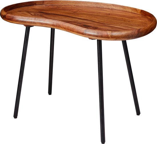 salontafel WL5.669 71x51x40 cm Sheesham massieve banktafel niervorm met metalen poten | Salontafel massief hout | Kleine niertafel echt hout | Stubentisch Holz | Bijzettafel Modern