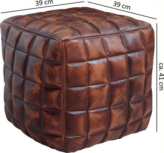 CUBING STANLEY Echt leder bruin 47 x 41 x 47 cm Ottomaanse woonkamer | Design kruk oosterse | Beklede stoel nobel | Orient Legrest Sofa | Kubus gestoffeerde poef vierkant
