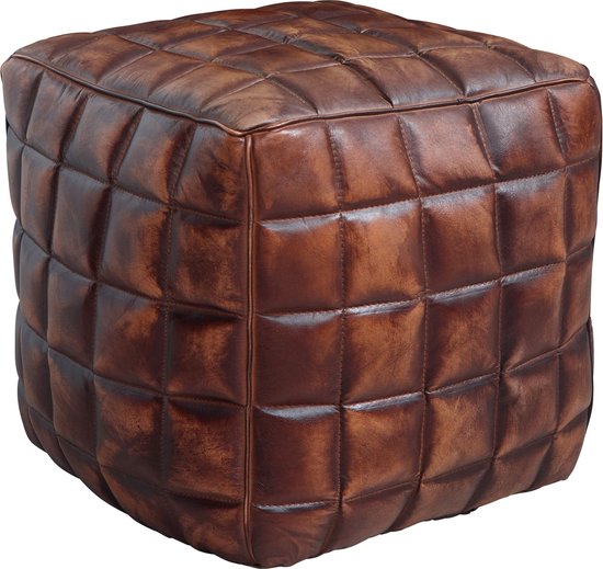 CUBING STANLEY Echt leder bruin 47 x 41 x 47 cm Ottomaanse woonkamer | Design kruk oosterse | Beklede stoel nobel | Orient Legrest Sofa | Kubus gestoffeerde poef vierkant