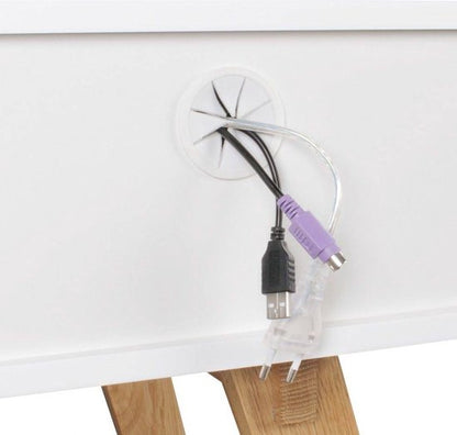 bureau SKANDI 110 x 85 x 60 cm MDF hout Scandinavische wit mat werktafel | Ontwerp Laptop tafel met kabelaansluiting | Office tafel met eiken poten