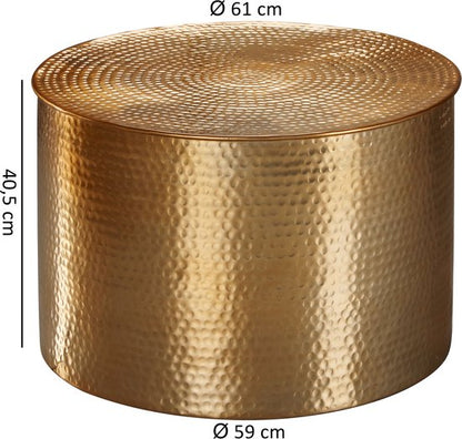 salontafel RAHI 61 x 40,5 x 61 cm Aluminium gouden bijzettafel Oosterse ronde | Plat gehamerd koffietafeltje metaal Design Salontafel Modern | Salontafel Indian Stubentisch Klein
