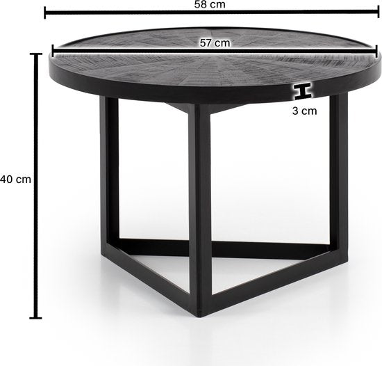 Salontafel 58x58x40 cm Mango Massief Hout / Metaal Zwart Salontafel Rond | Design woonkamertafel Industrieel | Salontafel woonkamer massief met houtpatroon