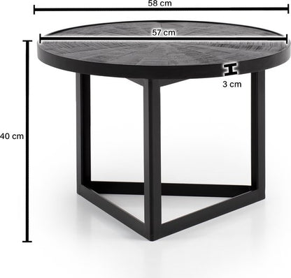Salontafel 58x58x40 cm Mango Massief Hout / Metaal Zwart Salontafel Rond | Design woonkamertafel Industrieel | Salontafel woonkamer massief met houtpatroon