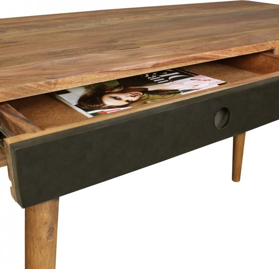 bureau REPA zwart 120 x 60 x 75 cm massief houten laptop tafel Sheesham Nature | Landelijke stijl werktafel met 1 lade | Kantoor tafel Pc-tafel