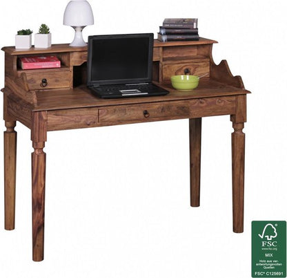 bureau KADA massief hout Sheesham | Secretaresse 115 x 100 x 60 cm met 3 laden | Console tafel in landelijke stijl
