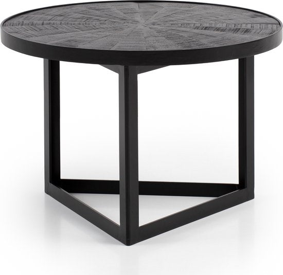 Salontafel 58x58x40 cm Mango Massief Hout / Metaal Zwart Salontafel Rond | Design woonkamertafel Industrieel | Salontafel woonkamer massief met houtpatroon
