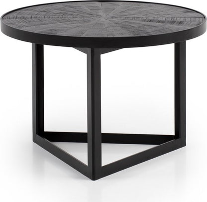 Salontafel 58x58x40 cm Mango Massief Hout / Metaal Zwart Salontafel Rond | Design woonkamertafel Industrieel | Salontafel woonkamer massief met houtpatroon