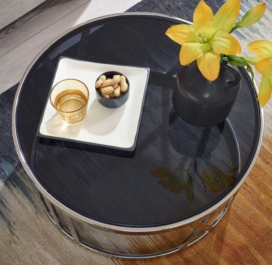 Glass and Metal Coffee Table 60x60x30 cm Silver | Round Living Room Table | Modern Living Room Table | Small Side Table