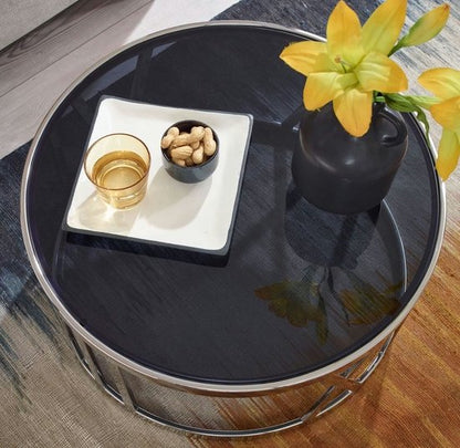 Glass and Metal Coffee Table 60x60x30 cm Silver | Round Living Room Table | Modern Living Room Table | Small Side Table