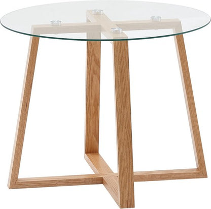 salontafel 58x58x47 cm massief eiken salontafel / rond glas | Design salontafel modern | Houten tafel, kleine kamertafel | Salontafel tafel woonkamer echt hout