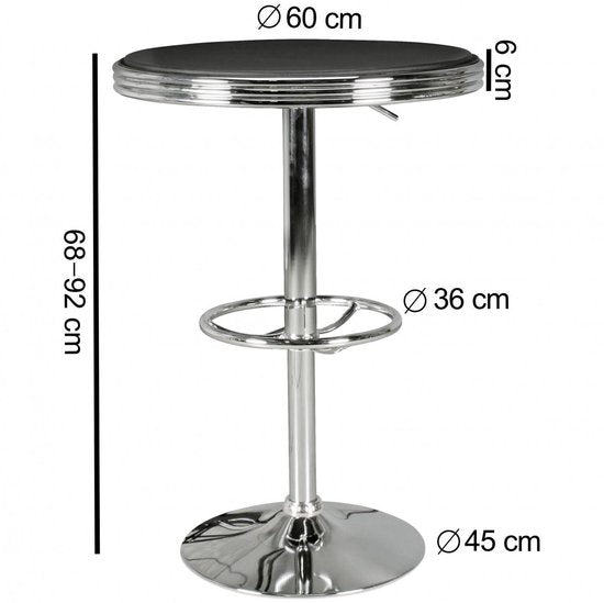 Sky Style- Elvis 60 x 60 Sidetable- Hoogte Verstelbare statafel - Zilver -Kunstleren Blad