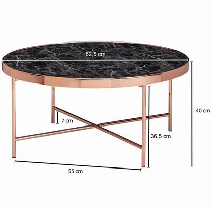 design salontafel zwart - rond Ã˜82,5 cm met koperen metalen frame | Grote woonkamer tafel Lounge tafel