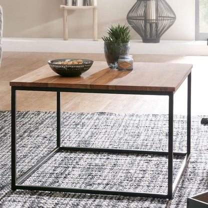 salontafel 60x60x41 cm massief houten metalen salontafel salontafel acacia | IndustriÃ«le kamertafel | Houten tafel, salontafel, massief | Tafel woonkamer
