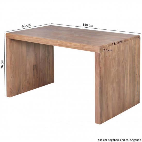 BOHA massief houten acacia-computertafel 140 cm breed echt houten design archief kantoor tafel landelijke stijl
