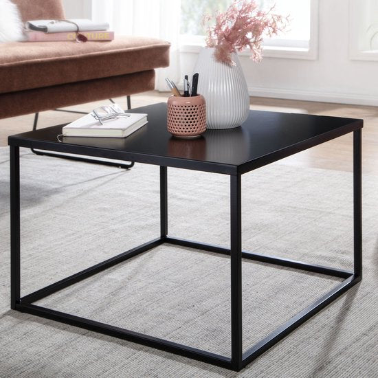 Coffee table Metal 60x60x40 cm Square Coffee Table Black | Living Room Table Industrial | Small Side Table Living Room Table