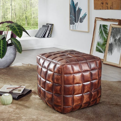 CUBING STANLEY Echt leder bruin 47 x 41 x 47 cm Ottomaanse woonkamer | Design kruk oosterse | Beklede stoel nobel | Orient Legrest Sofa | Kubus gestoffeerde poef vierkant