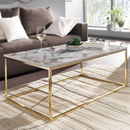 Coffee Table 100x60x40 cm with Marble Look White / Gold Rectangular Coffee Table | Living Room Table Modern | Low Side Table Living Room Table