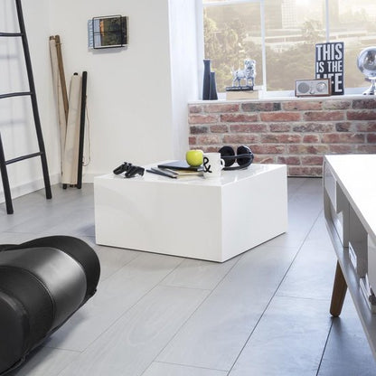 salontafel MONOBLOC 60 x 60 x 30 cm hoogglans MDF wit gelakt | Design woonkamertafel Cube vierkant | Lounge bijzettafel kubusvorm