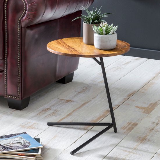 Bijzettafel salontafel sheesham hout metalen bank tafel woonkamer tafel