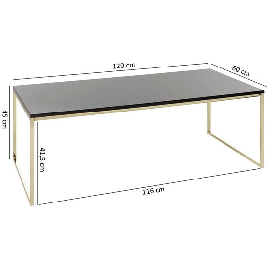 salontafel RIVA 120x45x60 cm metalen houten zitbank zwart / goud | Design salontafel rechthoekig | Stub tafel met metalen frame | Koffietafel klein | Woonkamer salontafel modern