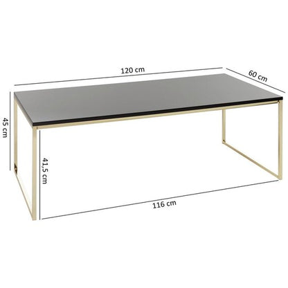 salontafel RIVA 120x45x60 cm metalen houten zitbank zwart / goud | Design salontafel rechthoekig | Stub tafel met metalen frame | Koffietafel klein | Woonkamer salontafel modern