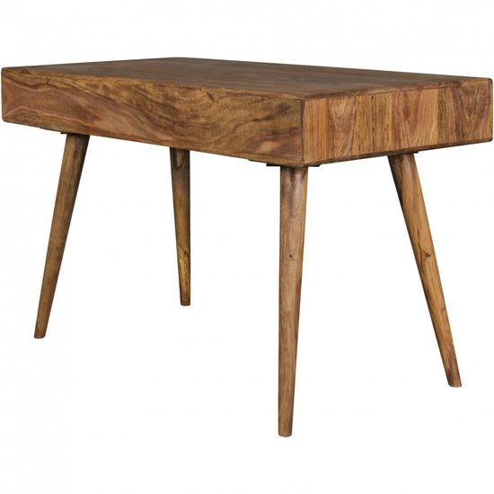 bureau REPA zwart 120 x 60 x 75 cm massief houten laptop tafel Sheesham Nature | Landelijke stijl bureau met 2 laden | Kantoor tafel Pc-tafel