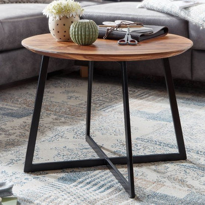 salontafel 60x60x45 cm massief sheeshamhout / metalen salontafel rond | Design salontafel salontafel massief | Kleine tafel bijzettafel woonkamer modern