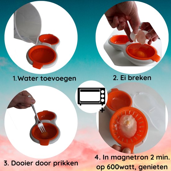 Eierkoker voor in de Magnetron - Gepocheerde Ei Maker - Eipocheerder - Eierkoker - Oranje - Pasen