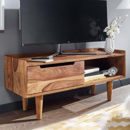 HiFi Lowboard Massief Sheesham-Hout TV-Dressoir 95x44x34 cm met Schuifdeur | TV-Meubel Hoog | TV-Tafel TV-Bord Woonkamer Modern