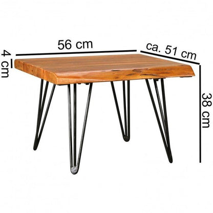 Design coffee table MAHILO solid wood table with Wane 56x38x51 cm | Sheesham wood table with metal legs | Living room table in a rustic, country style