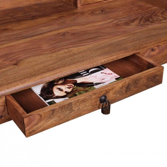 bureau KADA massief hout Sheesham | Secretaresse 115 x 100 x 60 cm met 3 laden | Console tafel in landelijke stijl